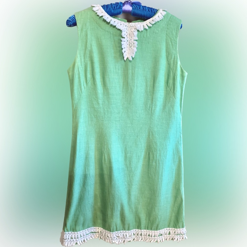 SOLD Vintage 60s Handmade Green Dress With White Trim. Perfect Retro Style!